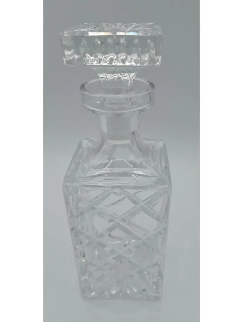 Vintage MCM Cut Crystal Square Decanter w/Stopper Diamond Pattern 9